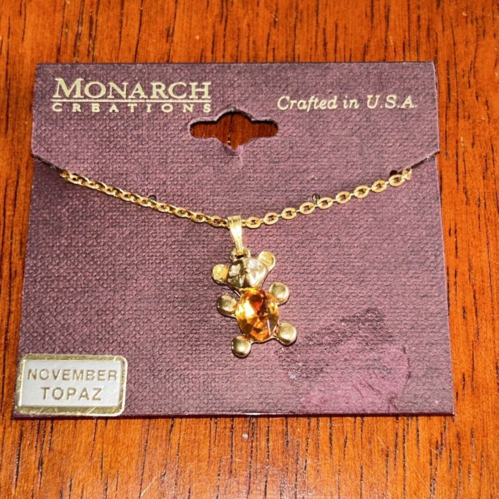 Monarch Creations Teddy Bear‎ Necklace Baby Birthstone November Topaz B4